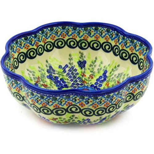 Ceramika Bona H5742F Polish Pottery Ceramic Scalloped Fluted Bowl Hand Painted, 10-Inch