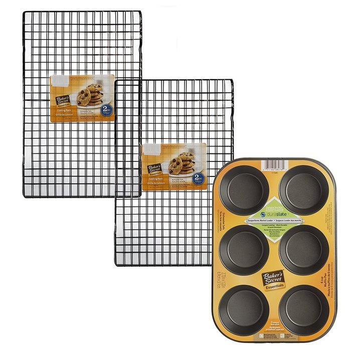 Baker&rsquo;s Secret Set of 4 Non Stick Cooling Racks and Premium Nonstick 6 Cup Muffin Pan