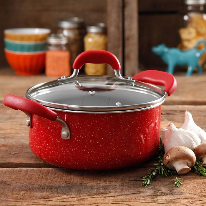 The Pioneer Woman Vintage Speckle 3-Quart Soup/Chili Casserole with Lid, Red