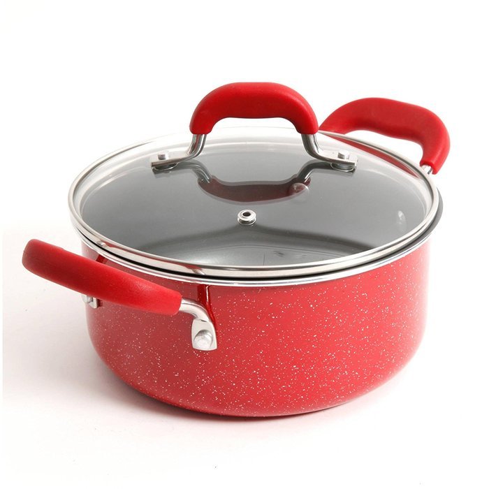 The Pioneer Woman Vintage Speckle 3-Quart Soup/Chili Casserole with Lid, Red N3