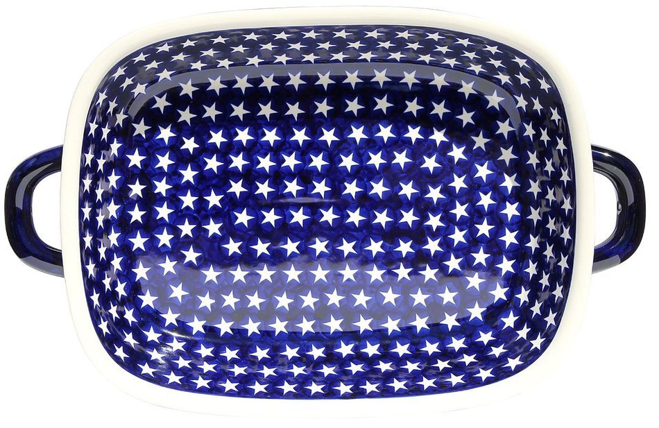 Polish Pottery Baking Dish with Handles From Zaklady Ceramiczne Boleslawiec #1345-81 Classic Pattern, Depth: 2.5... N2
