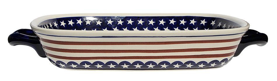 Polish Pottery Baking Dish with Handles From Zaklady Ceramiczne Boleslawiec #1345-81 Classic Pattern, Depth: 2.5... N3