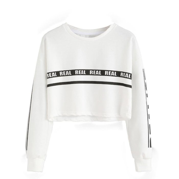 AIMTOPPY Fashion Women Letter Print Crop Sweatshirt Top Casual Long Sleeve Blouse White (XL, white)