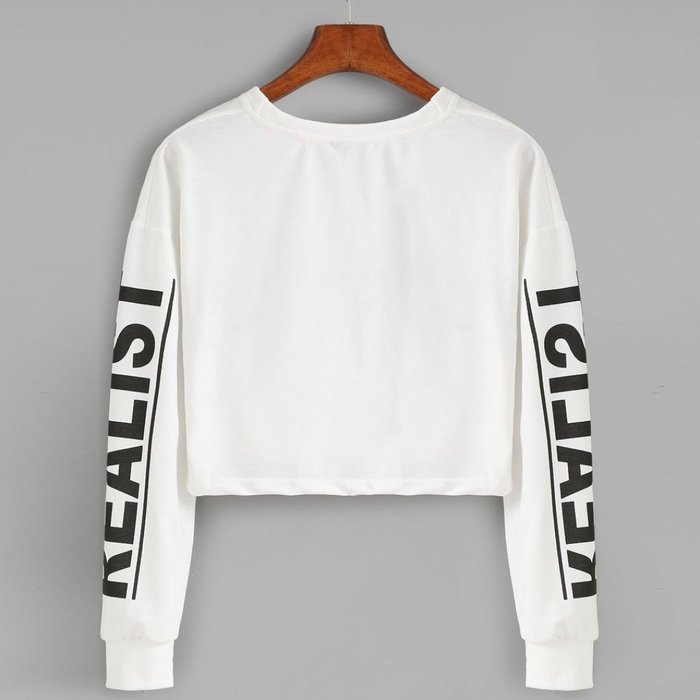 AIMTOPPY Fashion Women Letter Print Crop Sweatshirt Top Casual Long Sleeve Blouse White (XL, white) N3