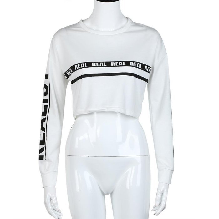 AIMTOPPY Fashion Women Letter Print Crop Sweatshirt Top Casual Long Sleeve Blouse White (XL, white) N4