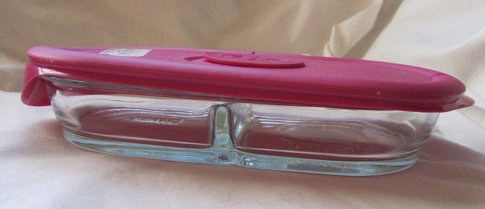 Pyrex Clear Storage Deluxe 2-Cup Divided Dish with Berry Vented Lid