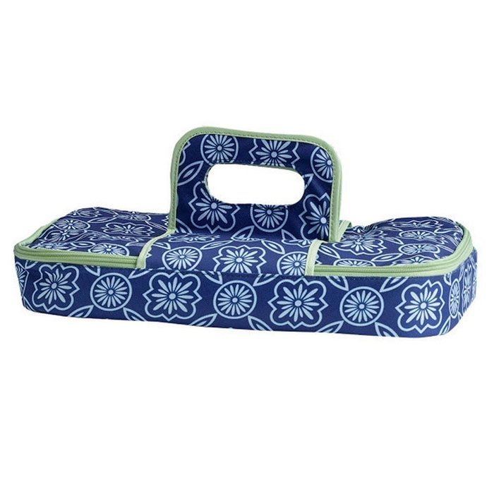 Design Imports Garden Lattice Insulated Casserole Carrier in Blue, White, and Green
