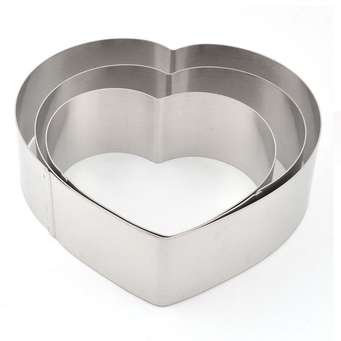 uxcell Metal Heart Shape Home Kitchen DIY Cake Fondant Muffin Mold Baking Tool 3 in 1 Silver Tone