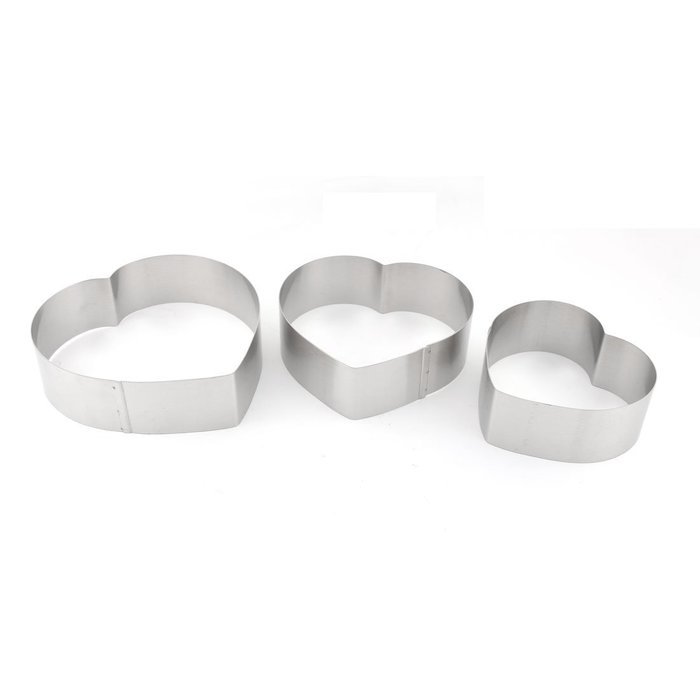 uxcell Metal Heart Shape Home Kitchen DIY Cake Fondant Muffin Mold Baking Tool 3 in 1 Silver Tone N3
