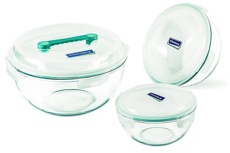 Glasslock Storage Containers Snaplock Lid Tempered Anti Spill Proof Mixing Bowl