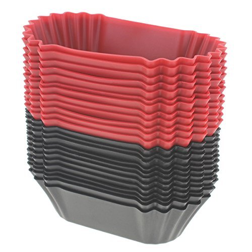 Freshware 24-pack Black and Red Silicone Jumbo Rectangle Round Reusable Cupcake and Muffin Baking Cup N2