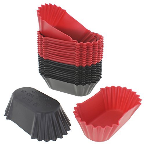 Freshware 24-pack Black and Red Silicone Jumbo Rectangle Round Reusable Cupcake and Muffin Baking Cup N3