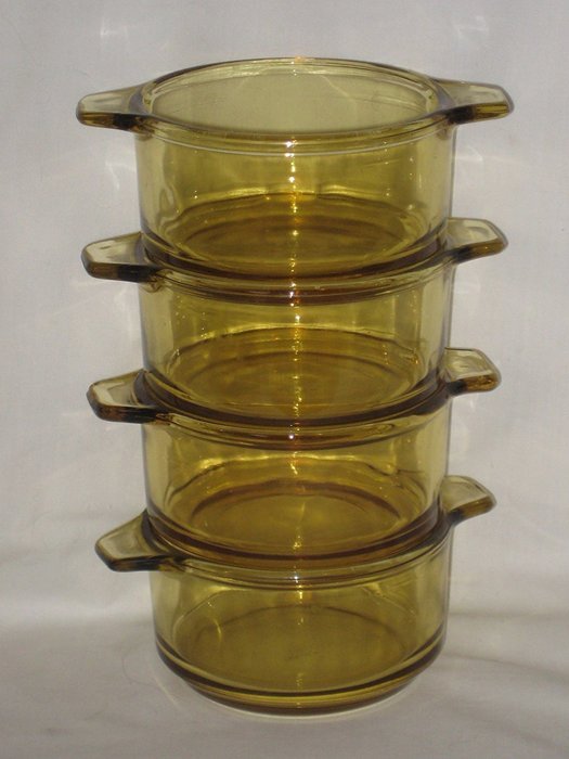 4 Piece Set - Vintage Dynaware Pyrorey Amber 4 1/8 x 2 1/2" Casserole Baking Dishes