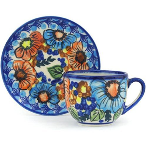 Ceramika Bona H1010H Polish Pottery Ceramic Espresso Cup with Saucer