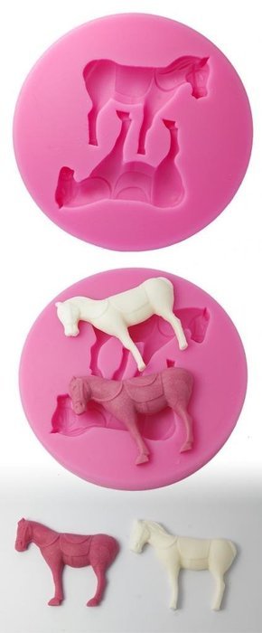 FOUR-C Silicone Cup Cake Mold 2 Horses Embossing Mould Color Pink N2