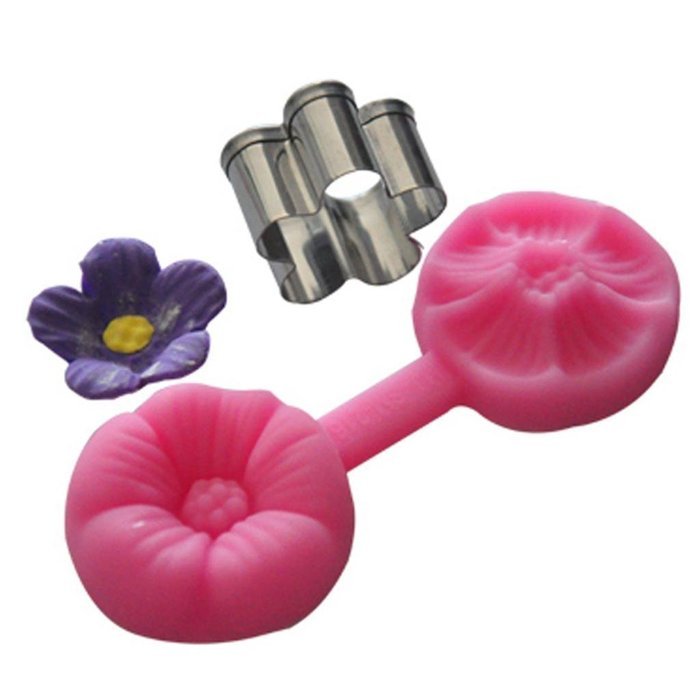 FOUR-C Silicone Cup Cake Mold 5 Petals Flower Embossing Mould Color Pink