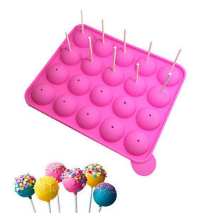 20 Silicone Tray Pop Cake Stick Mould Lollipop Party Cupcake Baking Mold (Pink