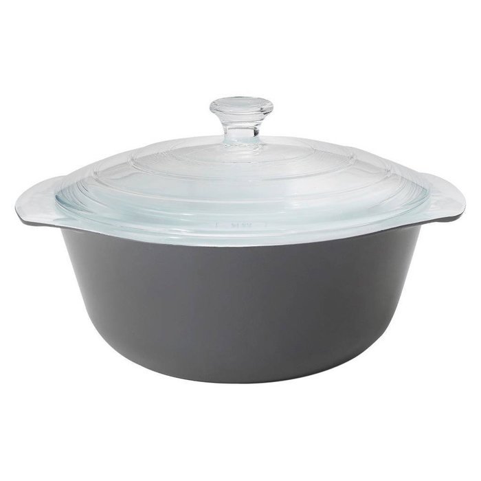 9.65" L x 8.11" W x 5.51" H Ceramic/Glass 2.11 qt. Covered Casserole Dish in Grey