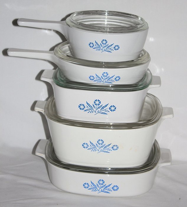 10 Piece Set - Vintage Corning Ware Cornflower Blue Skillet Casserole Baking Dishes
