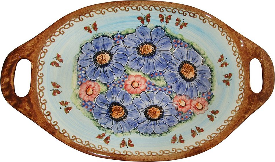 Boleslawiec Stoneware - Polish Pottery Serving or Baking Dish with Handles - Eva's Collection "Blue Sky Meadow"