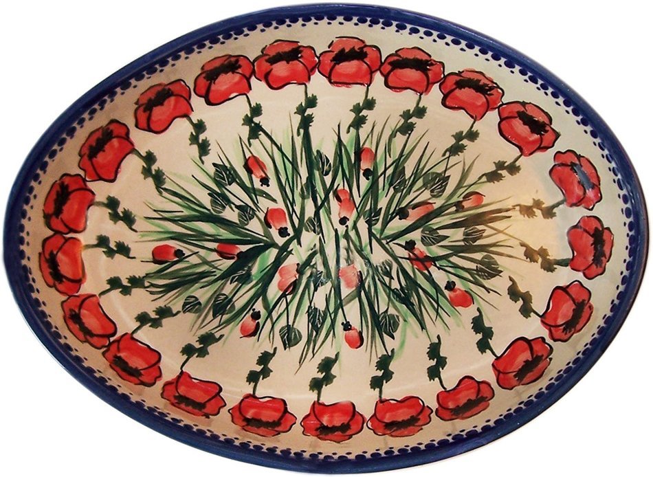Boleslawiec Stoneware - Polish Pottery Oval Baking Dish Eva's Collection "Poppy Field" N2