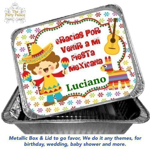 10 Pcs Mexican Boy Silver Aluminum Foil Trays Box With Personalized Paper Board Lid - All Party Theme Available