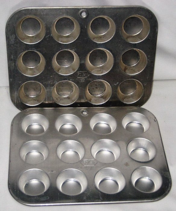 Vintage Foley Aluminum Miniature 1 6/8 Inch 12 Compartment Muffin Pan, Set of 2