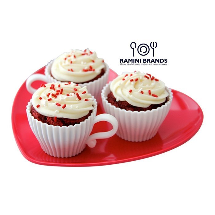 Ramini Brands Best White Teacup - Bonus Recipes - Cupcake Muffin Silicone Liner Mold Bake And Serve Quiche Cups... N2