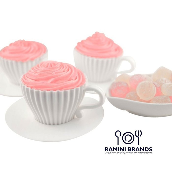 Ramini Brands Best White Teacup - Bonus Recipes - Cupcake Muffin Silicone Liner Mold Bake And Serve Quiche Cups... N4