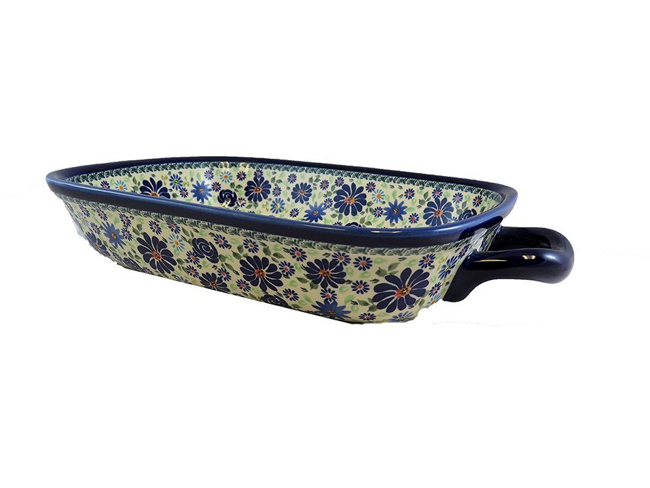 Polish Pottery Lrg Rect. Baker w/Hdls, 17 x 10 x 2.5"