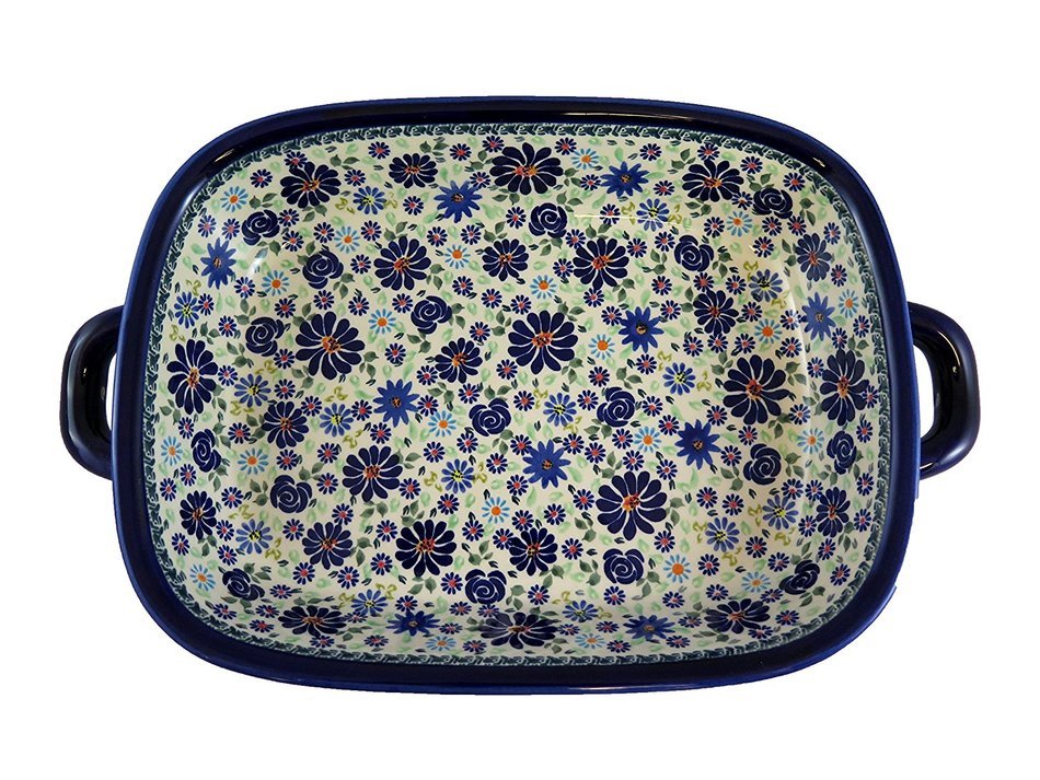 Polish Pottery Lrg Rect. Baker w/Hdls, 17 x 10 x 2.5" N2