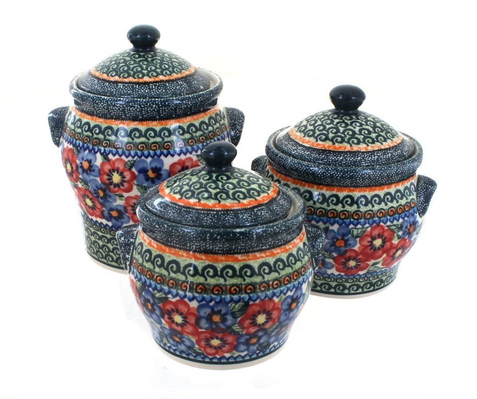 Polish Pottery Poppy Garden Canister Set