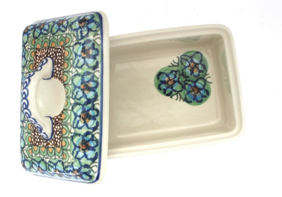 Polish Pottery Mardi Gras Butter Tub N3