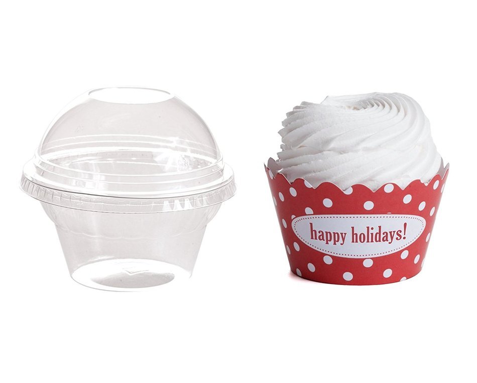 Dress My Cupcake Personalized Favor Dome Containers with Wrappers DIY Kit, Polka Dot, Happy Holidays, Set of 25