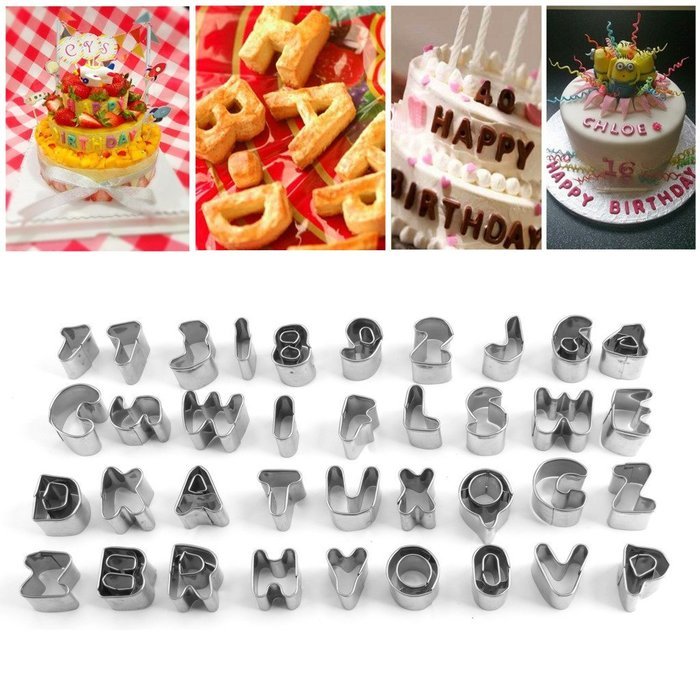 BestWare 37 Pcs Alphabet Cake Cutters Fondant Molds Letter Cake Decorations