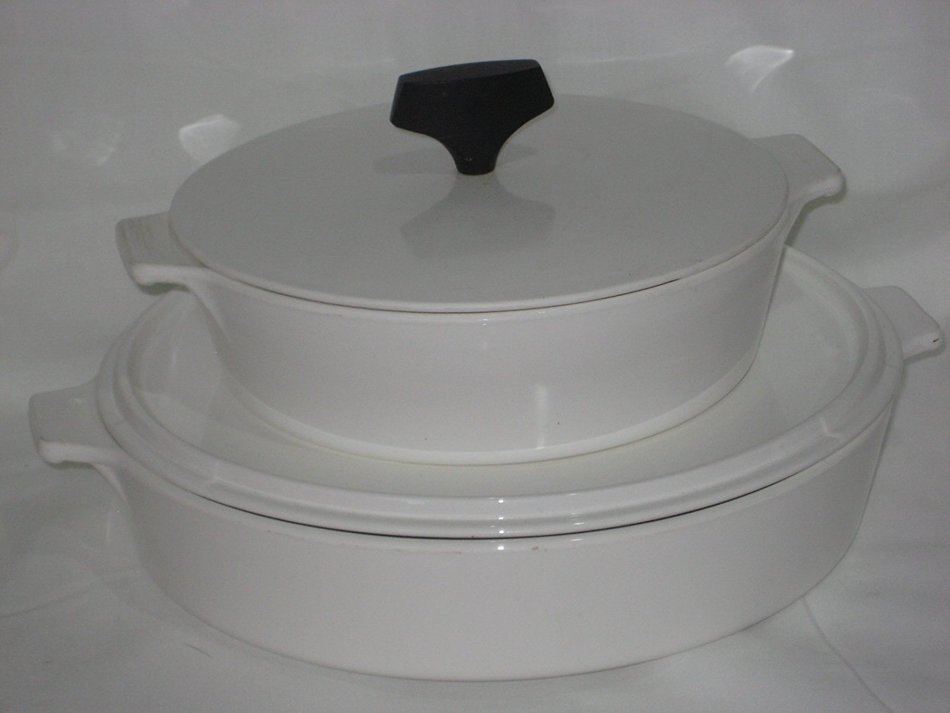 4 Piece Set - Vintage Corning White BUFFET SERVER 1 Quart B-1 & 10" Skillet B-10 Casserole Baking Dish USA