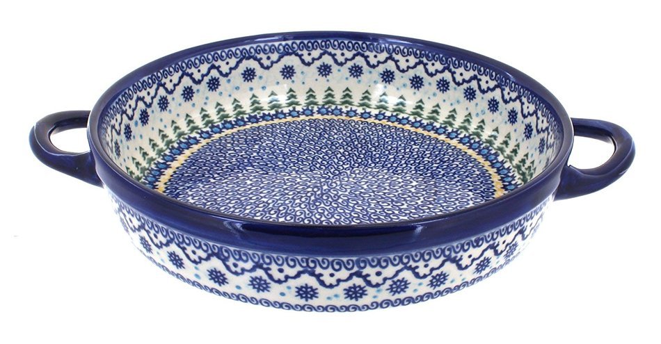 Polish Pottery North Pole Small Round Baker with Handles