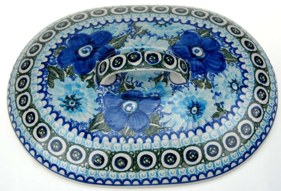 Ceramika Artystyczna Polish Hand Painted Oval Covered Baking Dish 10" x 7.25" x 4.25" (Brown and Yellow Flowers) N6