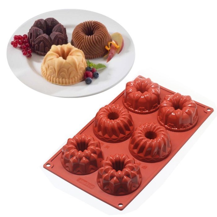 IC ICLOVER 6-Cavity Food Grade Silicon Mold,Vermilion Flower Jelly Cake Mold Pudding Mold and Muffin Cups and...