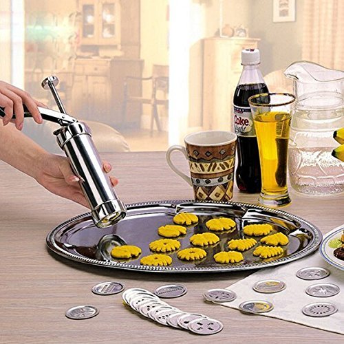 "Stainless Steel Non-Stick Cookie Press Set Include 22 Shapes & 4 Decorating Tips" shopping N9