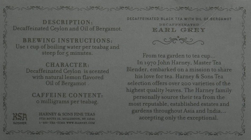 Harney & Sons Fine Teas Decaffeinated Earl Grey with Bergamot - 50 Teabags (3.57oz) N2