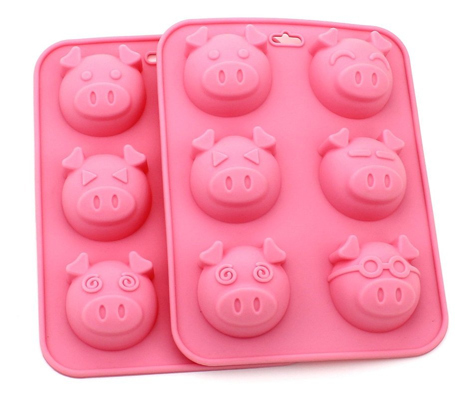 [Set of 2] Zicome 6 Cavities Pig Silicone Cake Baking Mold Handmade Soap Moulds Cake Pan Muffin Cups Biscuit Chocolate...