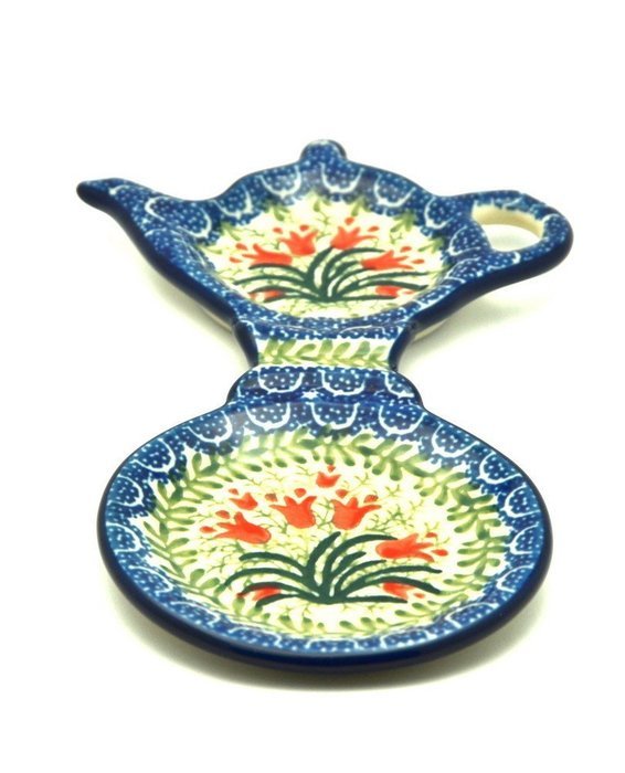 Polish Pottery Tea Bag & Mug Holder - Crimson Bells