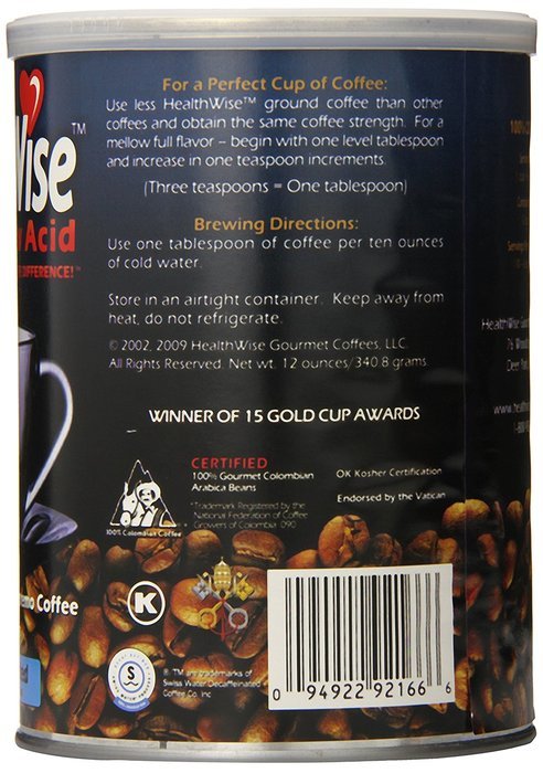 Healthwise Low Acid Columbian Gourmet Supremo Decaffeinated Coffee, 12 Ounce N2