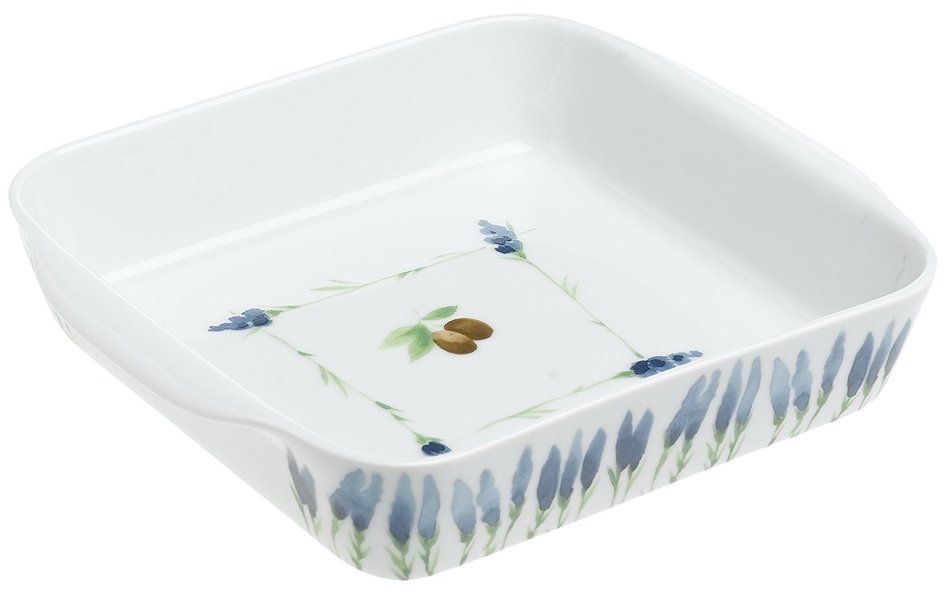 Pillivuyt Garrigue Square Baker, 8.75 inch, White/Lavender & Olive foliage