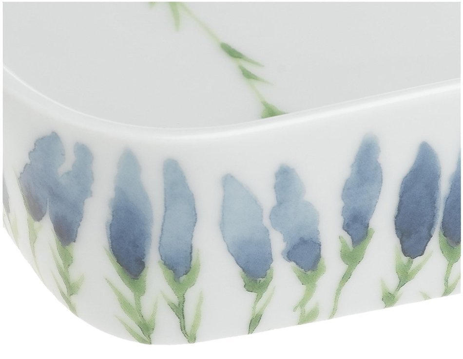 Pillivuyt Garrigue Square Baker, 8.75 inch, White/Lavender & Olive foliage N3