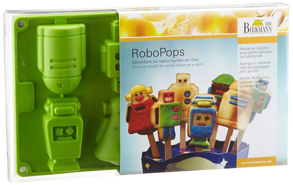 Birkmann RoboPops Robot Shaped Silicone Mold for Small Cakes on a Stick