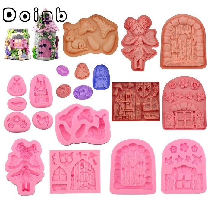 Doinb 10pcs/Set Castle Coach Dress Glass Slipper Horse Angel girls Fairy doors Window flowers Snail Cake Pastry...