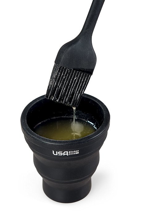 Silicone Basting Brush | Folding Cup | Storage Bag by USA Kitchen Elite | Silicone Bristles - Baste Food On The... N7