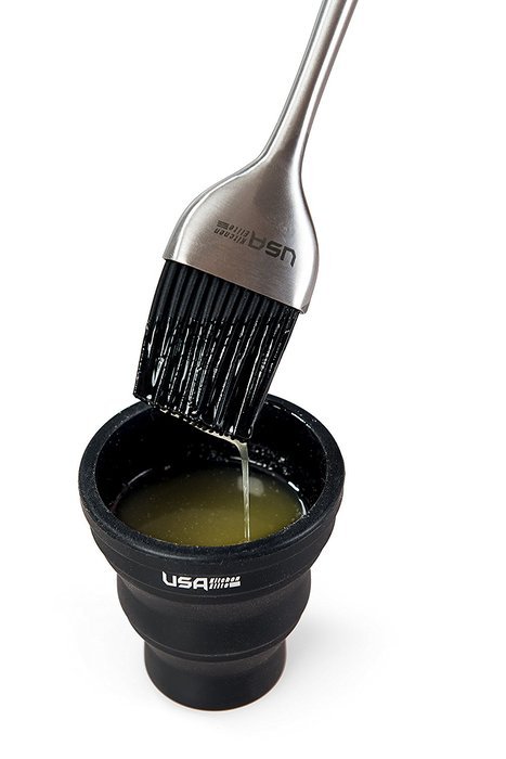 Silicone Basting Brush | Folding Cup | Storage Bag by USA Kitchen Elite | Silicone Bristles - Baste Food On The... N11